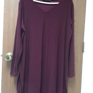 Sympli deep burgundy V-Neck tunic, stretch top, jersey, Canada, sz 18 or 2XL